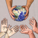 maapallo ja kahdet kädet
