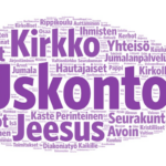 sanapilvi: mm. kirkko, uskonto, Jeesus.